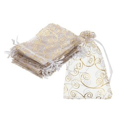 50Pcs Organza Bags 3.1×4.3 Inch Candy Bags Mesh Bag Jewelry Bag White-Gold