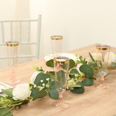 5 oz Transparent Blush with Gold Rim Plastic Champagne Disposable Glasses Party