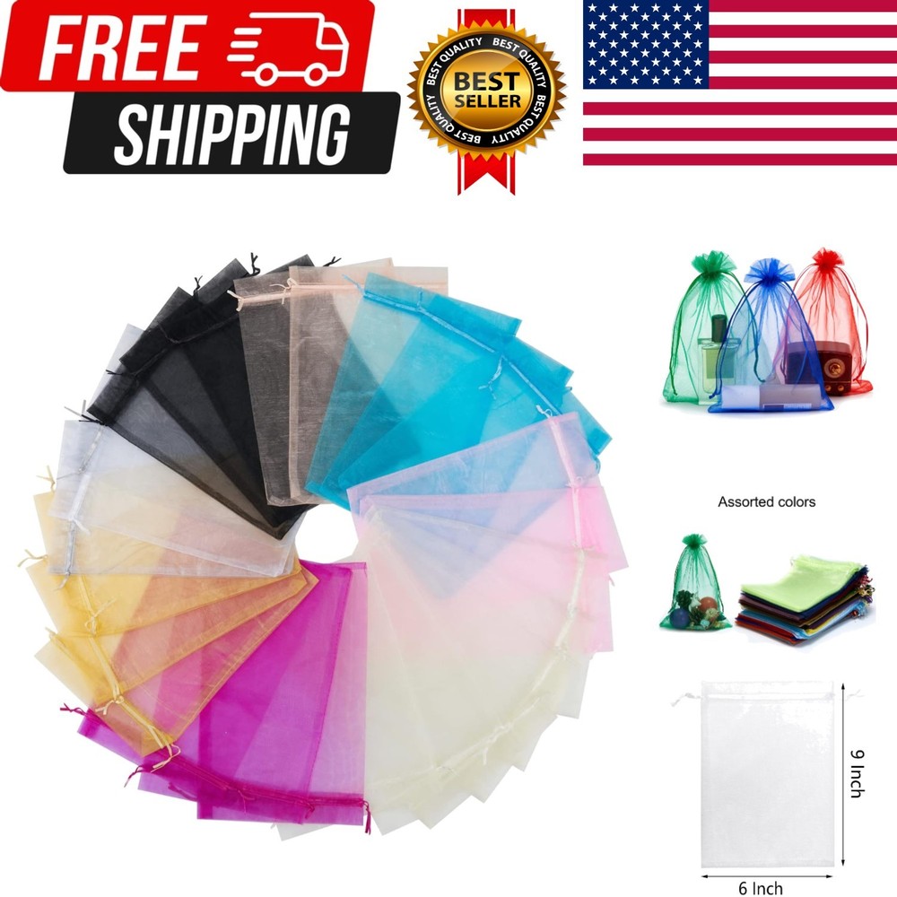 50 Pcs 6X9 Inches Wedding Party Favor Gift Bag Drawstring Organza Bags 10 Color