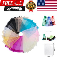 50 Pcs 6X9 Inches Wedding Party Favor Gift Bag Drawstring Organza Bags 10 Color