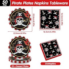 Tableware Party Decorations – 50 Pcs Plates Napkins Birthday Tableware Pirate