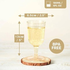 MATANA 50 Gold Glitter Plastic Wine Glasses for Weddings, Birthdays, Bridal S…