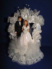 New Elegant Wedding Caketopper with Bride & Groom, decored floral background 106