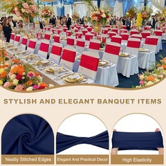 25 Pcs Spandex Chair Sashes Bows with Slider Buckle, Dark Blue