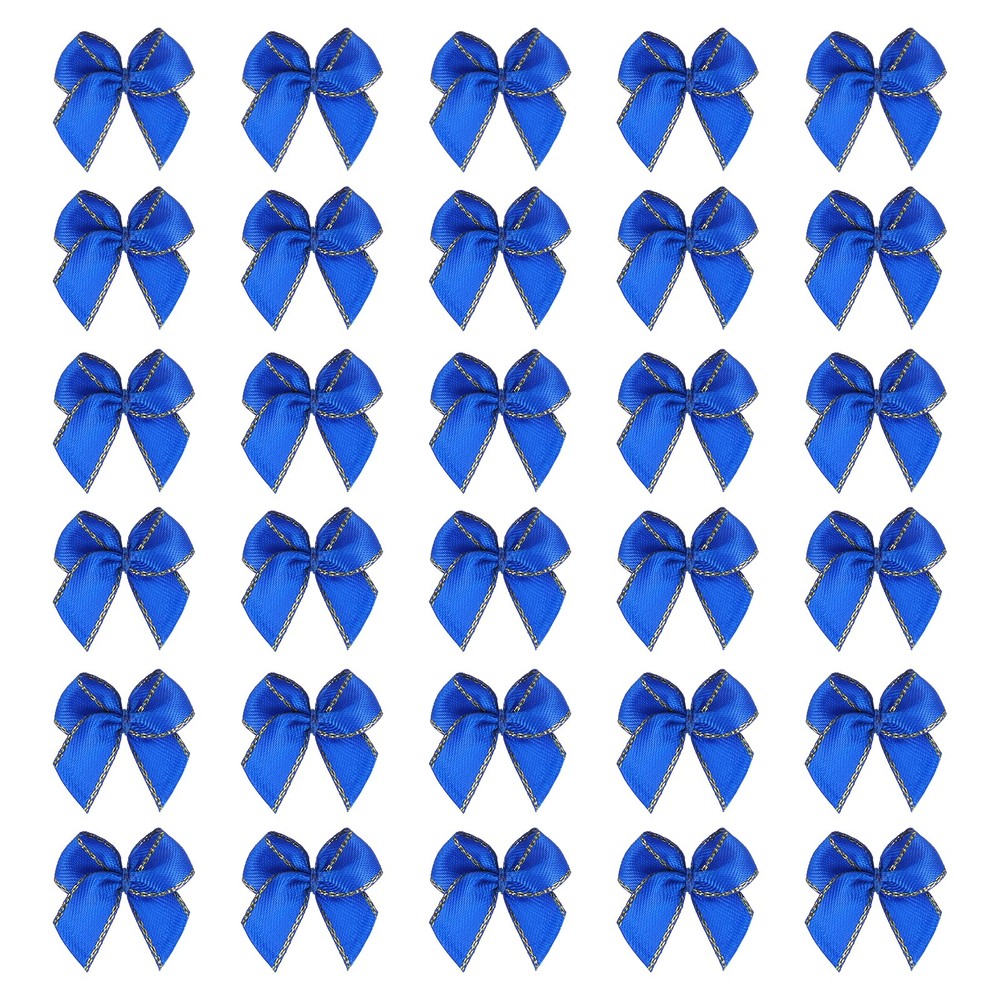 Mini Metallic Gold Edge Ribbon Bow, 25x26mm Bow (Pack of 50, Dark Blue)