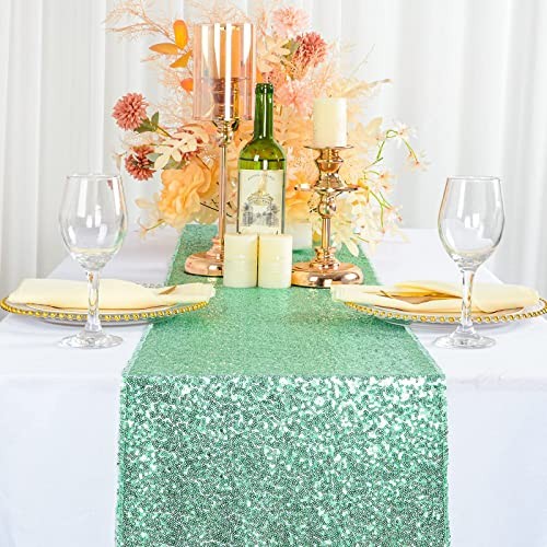 2»*72» Sequin Table Runner Sparkly Metallic Sequin Runner for 1 Mint Green