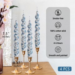 Gedengni Spiral Candle Sticks Printed Candlestick,Set of 4 Long 2D4T-BLUFLW