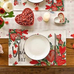 Hearts Love Happy Valentine’s Placemats Set 12″ x 18″, Rectangular 4 Pcs Red