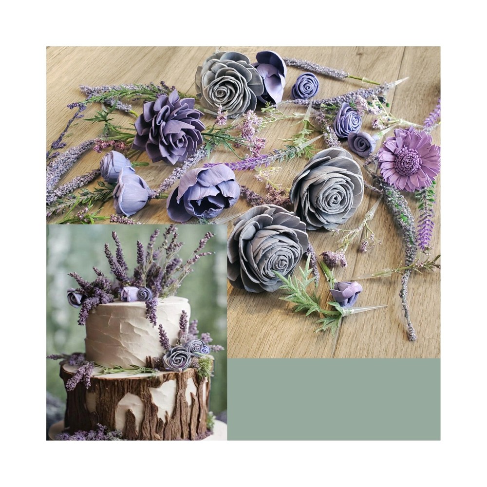 48PC Lavender Wedding Cake Flower Bundle Purple Sola Wood Wildflower DIY Dessert