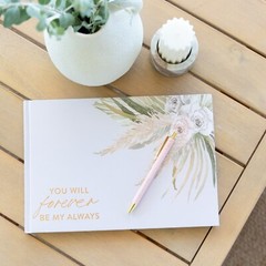 WEDDING GUEST BOOK wishes signatures traditional gold floral gift bride FREE PEN
