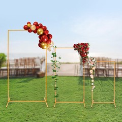 3-Piece Gold Freestanding Backdrop Stands Rectangular Balloon Frame for Wedding