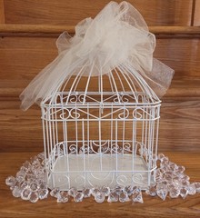 Bird Cage Wedding Card Gift Box White Metal Hinged Top Bow 84 Plastic Scatter…