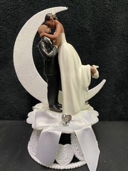 Beard Face Bald African-American Groom Wedding Cake Topper White or Black Bride