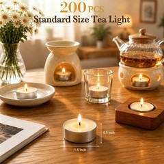 Tea Lights Candles 200 Pack, 4 Hour Palm Wax White 4 Hours,