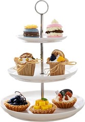 Elegant 3 Tier Cupcake Stand – White Porcelain Dessert Tray
