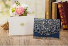 Blue Personalised Laser Cut Wedding Invitation Card Candy Boxes Bag Envelopes