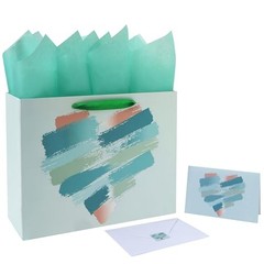 wishinside 13″ Large Mint Green and Peach Gift Bag Set with Greeting Card and