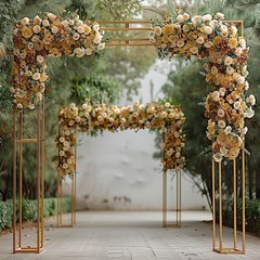 7.5 ft tall 3D Gold Rectangular Metal Wedding Arch Backdrop Stand Decorations