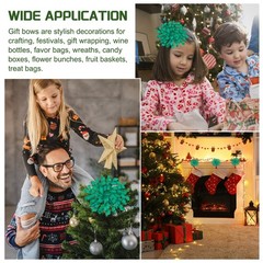 6 Pcs 4 Inch Grosgrain Curly Bows for Gift Wrapping Self-Adhesive Dark Green