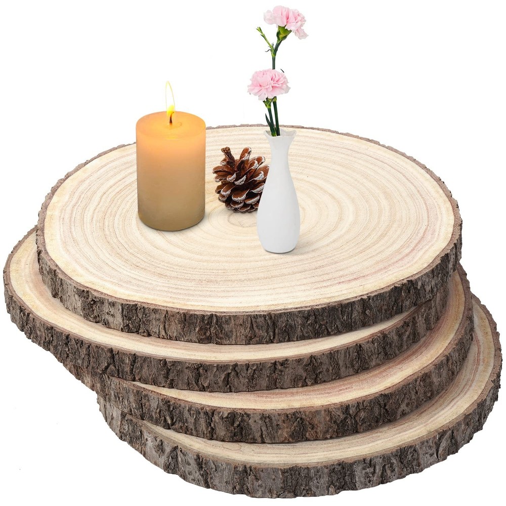 Large Wood Slices 4 Pcs 12-14 Inches Wood Rounds Natural Wood Slices for Cent…