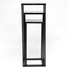 3Pc Black Metal Square Plant Stands Set Tiered Display 20×20×50–26×26×70 cm