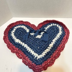 Vintage Handmade Hand Crafted Red White Blue Heart Table Centerpiece 17 x 14″