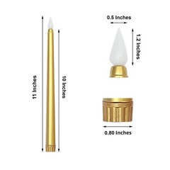 3 GOLD 11″ tall LED Flameless Taper Candles Lights Home Wedding Centerpieces