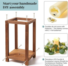 Rustic 54 Pcs Wooden Wedding Lantern Centerpieces with Candles & Wreaths