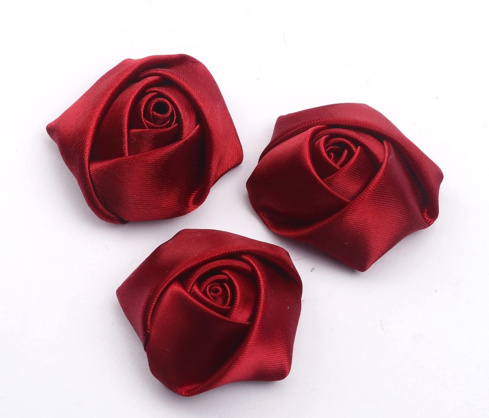 YYCRAFT 2″ Satin Rose Flower for Wedding Bride Bouquet 2″(5cm), Burgundy