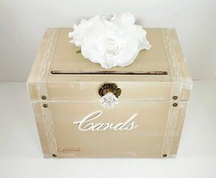 Vintage Wedding Card Box Trunk, Taupe, White, Rustic Card Box, Shabby Chic …..