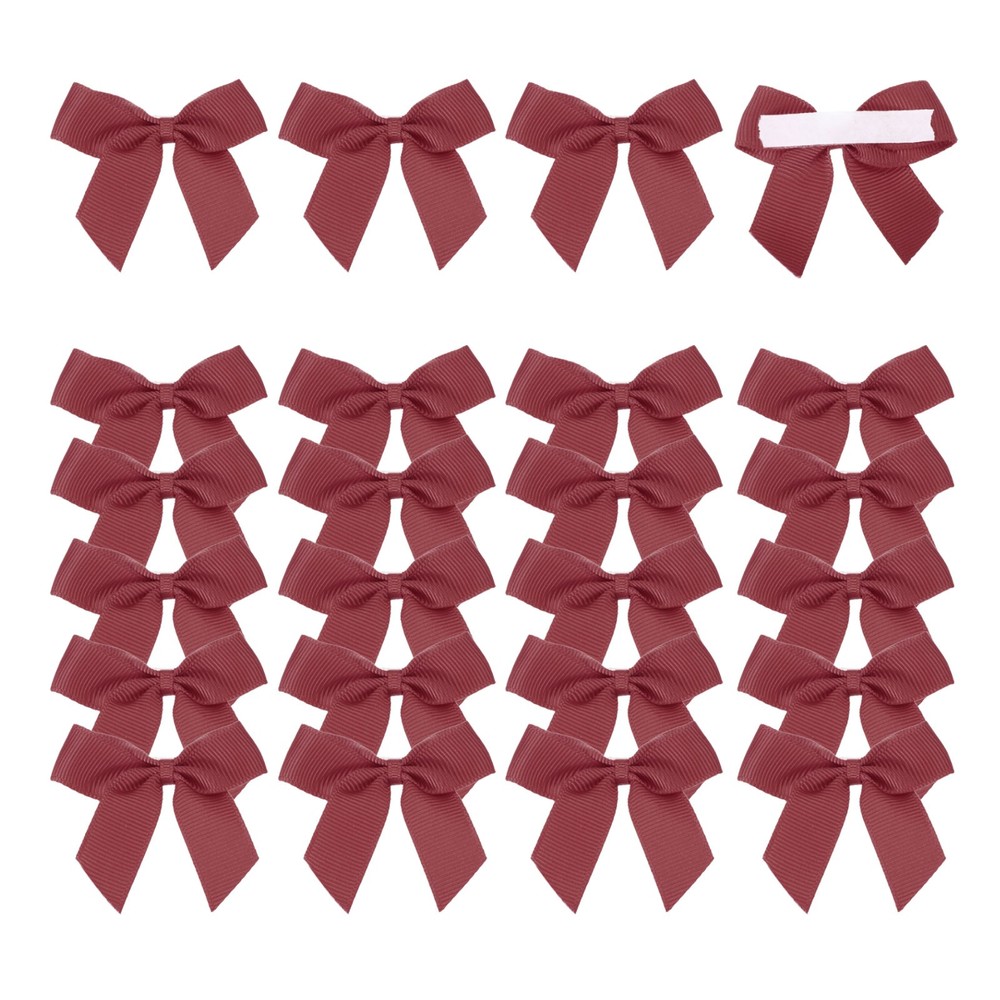 24Pcs Mini Grosgrain Ribbon Bow 2″ Self Adhesive Flower Bows Deep Red