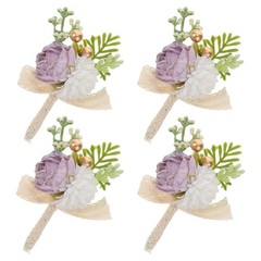4 Pcs Groom Groomsmen Boutonniere Bridegroom Brooches Artificial Flowers