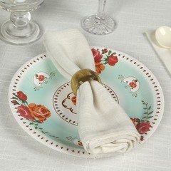 25 TURQUOISE 9″ Paper Round Plates with Vintage Rose Flower Print Wedding