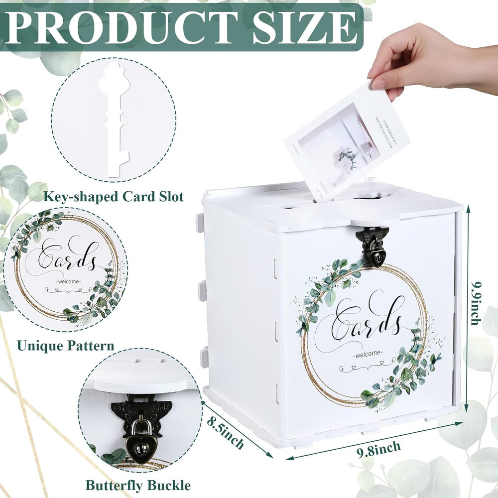 Wedding Card Box with Lock White Wooden Gift Envelope Money Box for Reception…