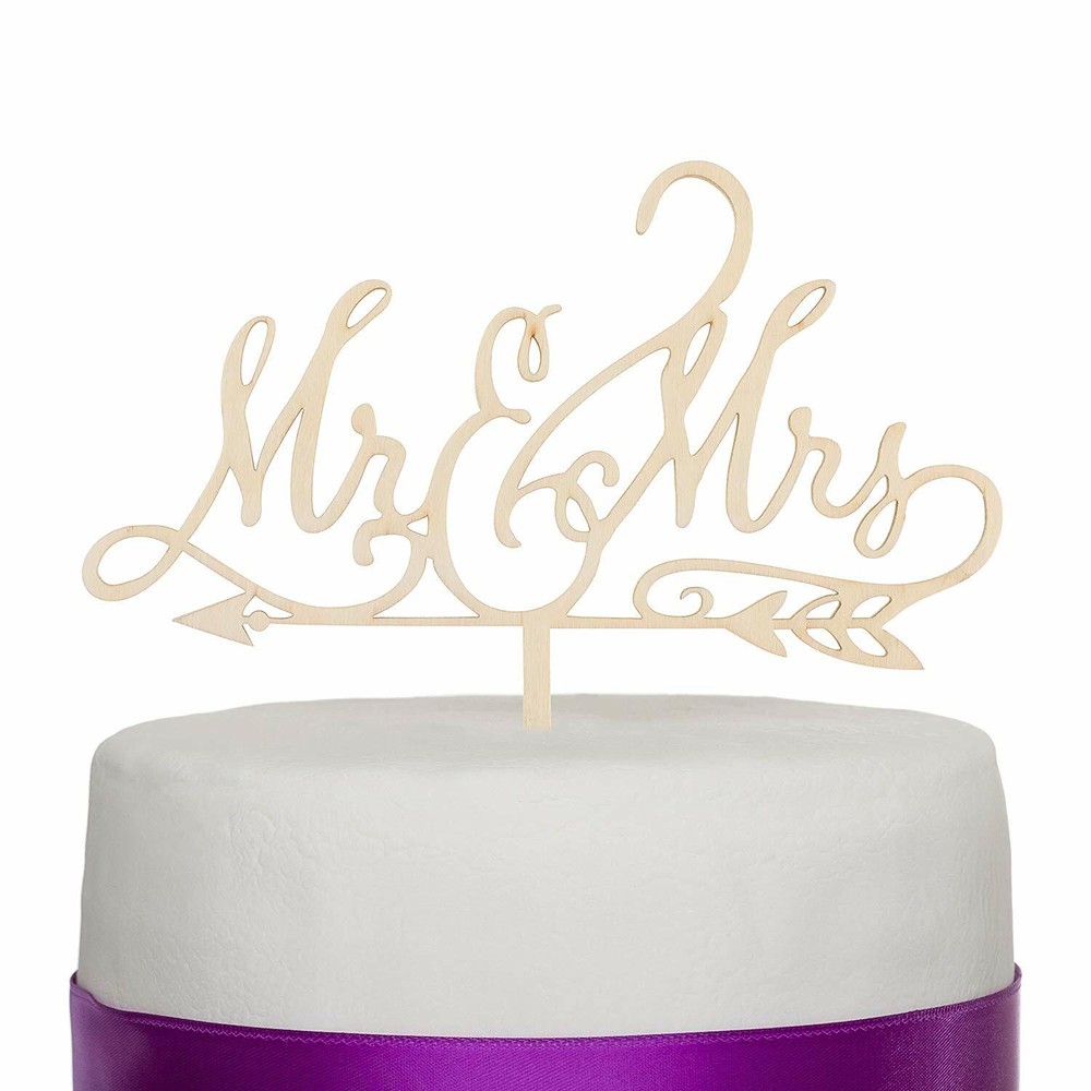 Mr & Mrs Wooden Arrow Wedding Cake Topper Decoration