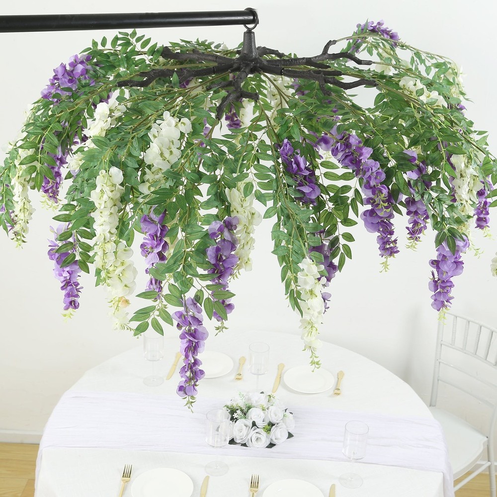 55″ CREAM PURPLE Silk Wisteria Vine Hanging Artificial FLOWER Chandelier Party