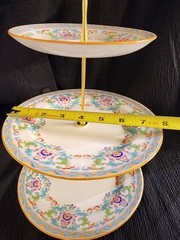 Minton B833 3 Tiered Tray Cake Dessert Stand Gold Handle
