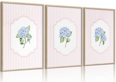 Blue Hydrangea Wall Art Pink Striped Rustic Farmhouse Floral Pictures Wall De…