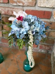 Four Pre-made Artificial Bridesmaids Bouquets Blue White