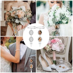 SAVITA 2pcs Wedding Bouquet Photo Charms with 4pcs Oval Glass Cabochons, Classic