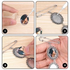 SAVITA 2pcs Wedding Bouquet Photo Charms with 4pcs Oval Glass Cabochons, Classic