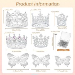 Flower Bouquet Accessories Set: 5 Mini Crowns, 36 Butterflies & 100 Pins