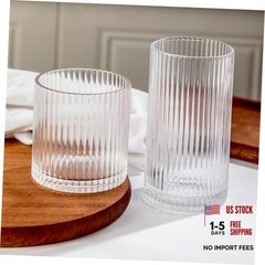 Ribbed Drinking Glasses 8pcs, 12oz and 10oz Glassware, Tumbler 8PCS- Clear