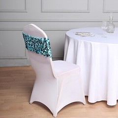 5 TURQUOISE 10″ wide Large Payette Sequined Chair Sashes Wedding Decorations
