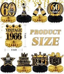 9 Pcs 60th Birthday Decoration for Men Women 60th, 60th-black and Gold