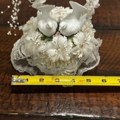 Vintage Wedding Cake Topper Acrylic Heart Birds Doves Floral Lace 9”