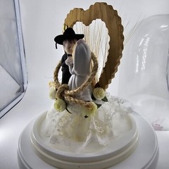 Roped with Love ~ Western Cake Topper Groom Black Cowboy Hat Bride in White READ