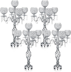 5 Arm Crystal Candelabra Centerpieces – 4 Pcs Silver for Weddings & Events