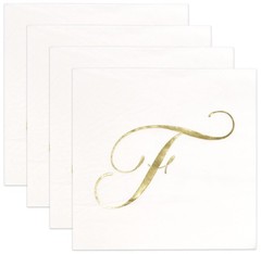 100 Monogram Letter F Cocktail Napkins Gold Foil Initial Disposable Paper Ele…