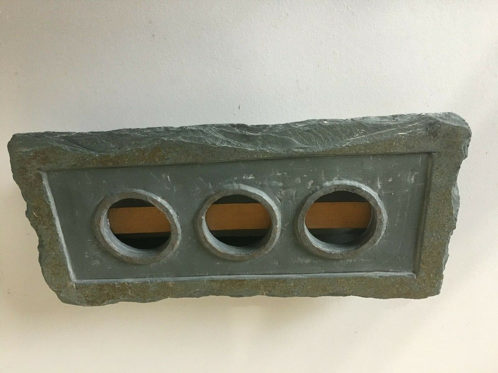 Tea Light Concrete and Slate Primitive Outdoor Rectangular 3 Hole Candle Holder